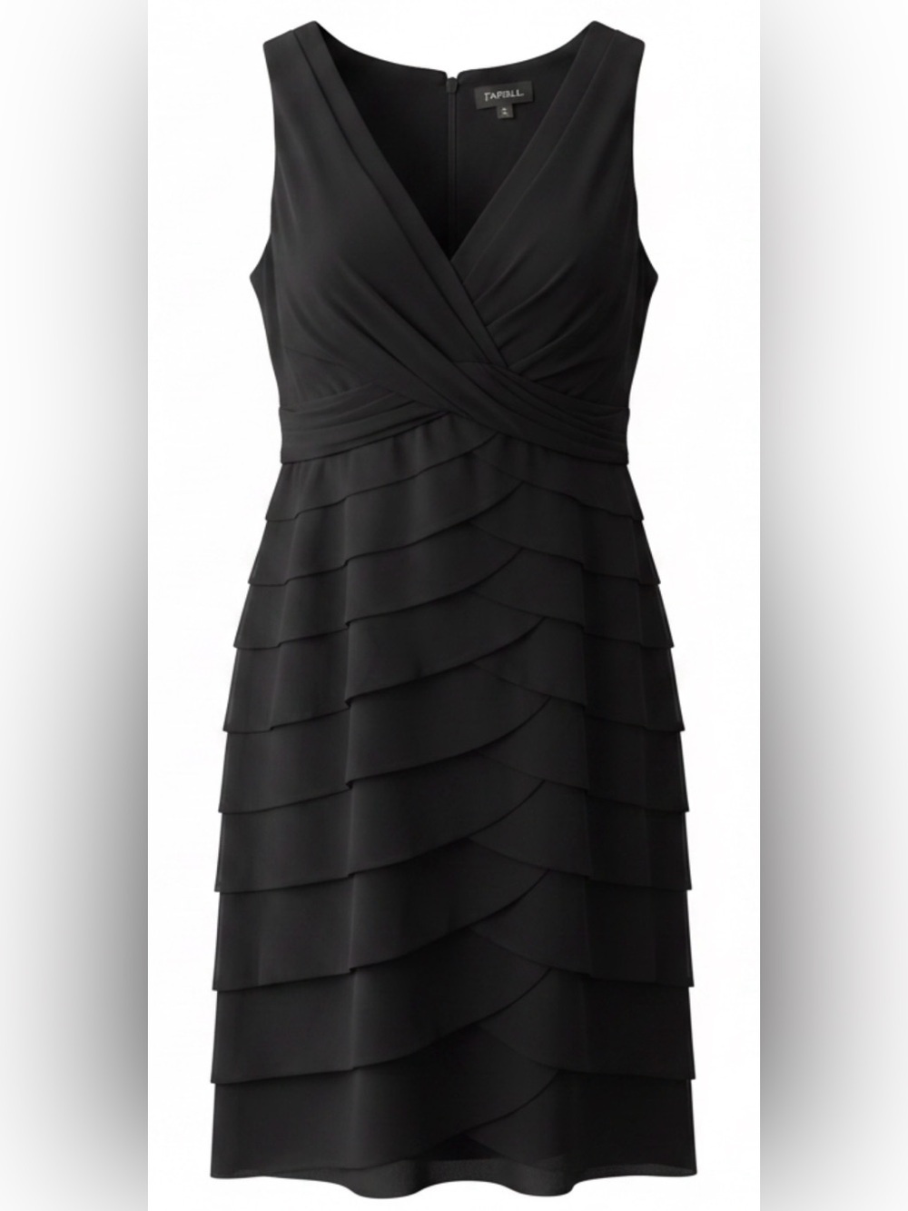 Adrianna Papell Black Tiered Chiffon Cocktail Dress Size 14